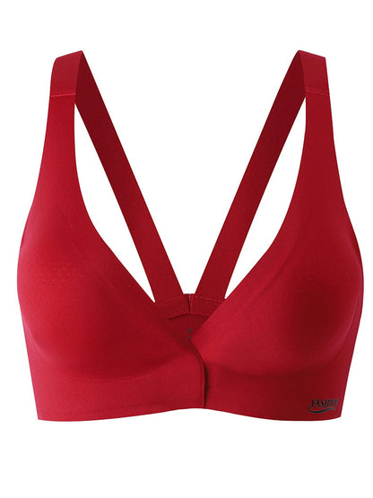 Large Size Front Button Seamless Backless Bra Red