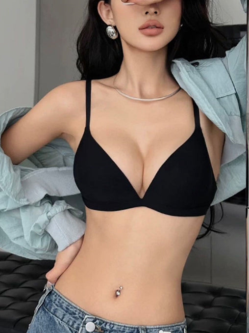 Triangle Cup Wireless Seamless Push-Up Bra Black