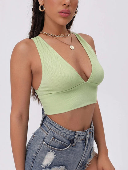 Sexy High Elastic Plain Color Sports Vest LightGreen