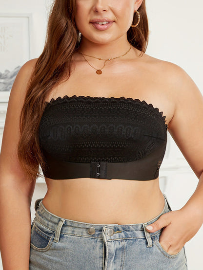 Plus Size Strapless Lace Bandeau Bra with Back-Sculpting Design Black