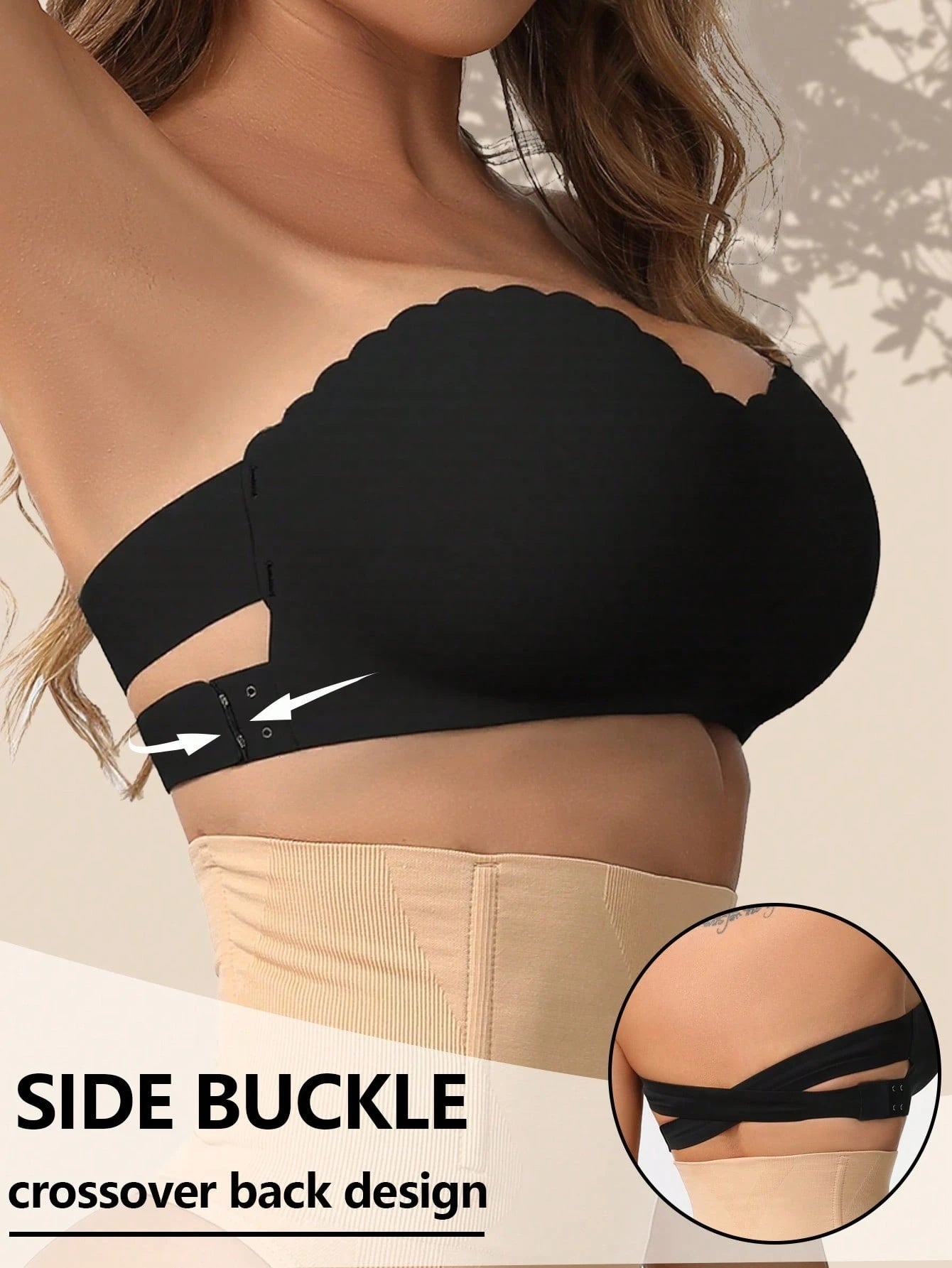 Women's Strapless Push-Up Seamless Wireless Side Closure Padded Adjustable Straps Underwear