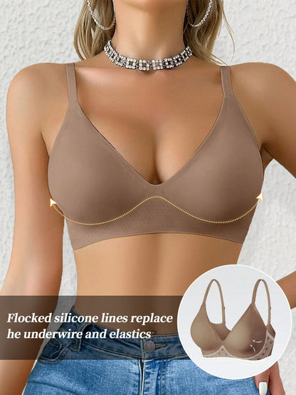 Women's Solid Color Spaghetti Strap Minimalist Seamless Bra