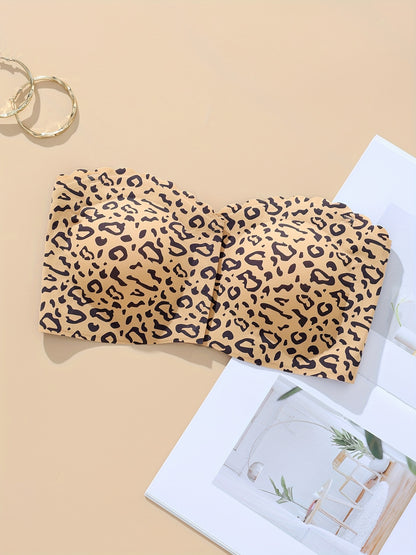 Front Closure Wireless Strapless Bra Leopard