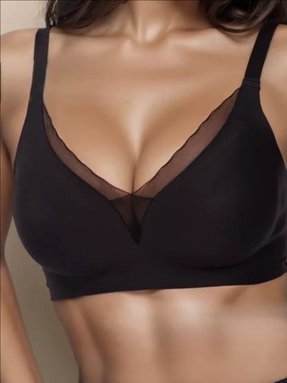 Deep V Mesh Seamless Push-up Without Steel Ring To Prevent Sagging Bra Black