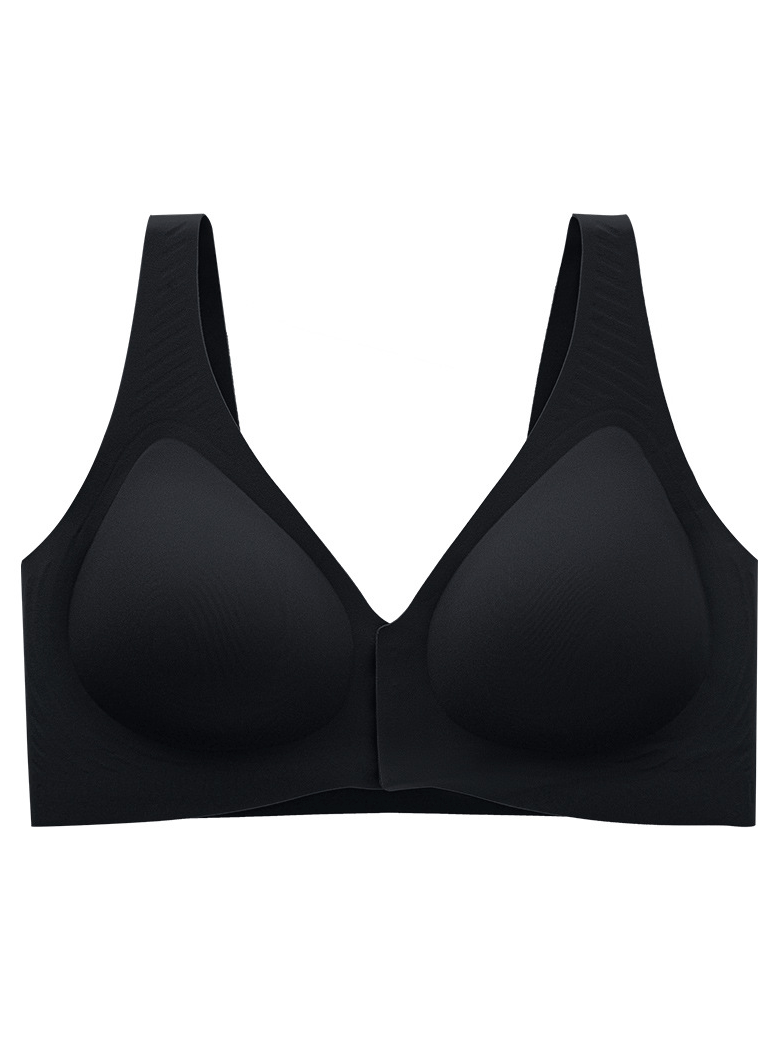 Deep V-Neck Front-Button Solid ColorBra, mit herausnehmbaren Pads Wireless Bra