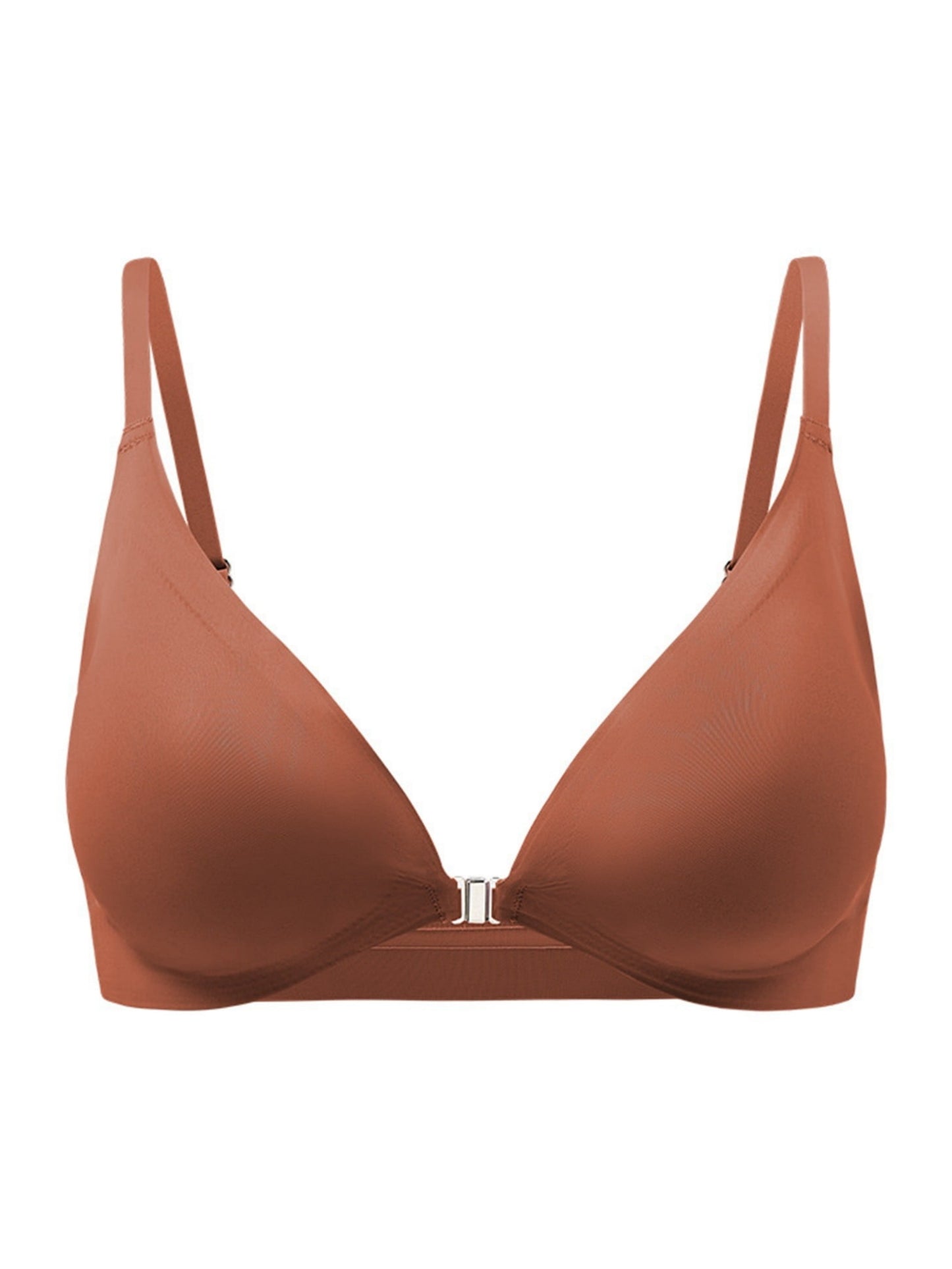 Comfortable Adjustable Straps Deep V Front Button Solid Color Wireless Bra RosyBrown