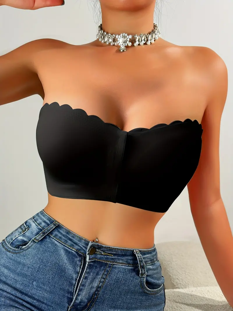 Front Closure Wireless Strapless Bra Black