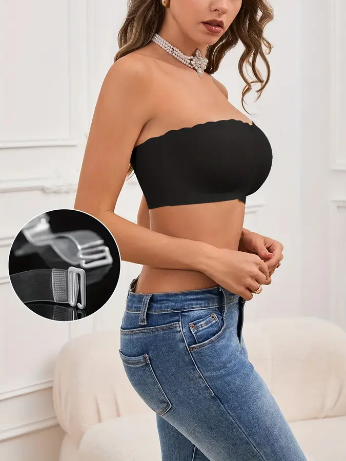 Front Closure Wireless Strapless Bra Black