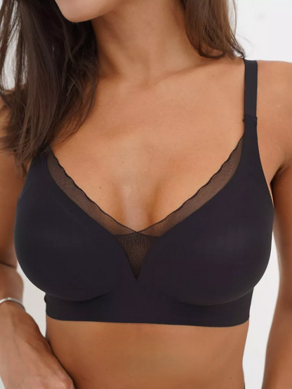 Deep V Mesh Seamless Push-up Without Steel Ring To Prevent Sagging Bra Black