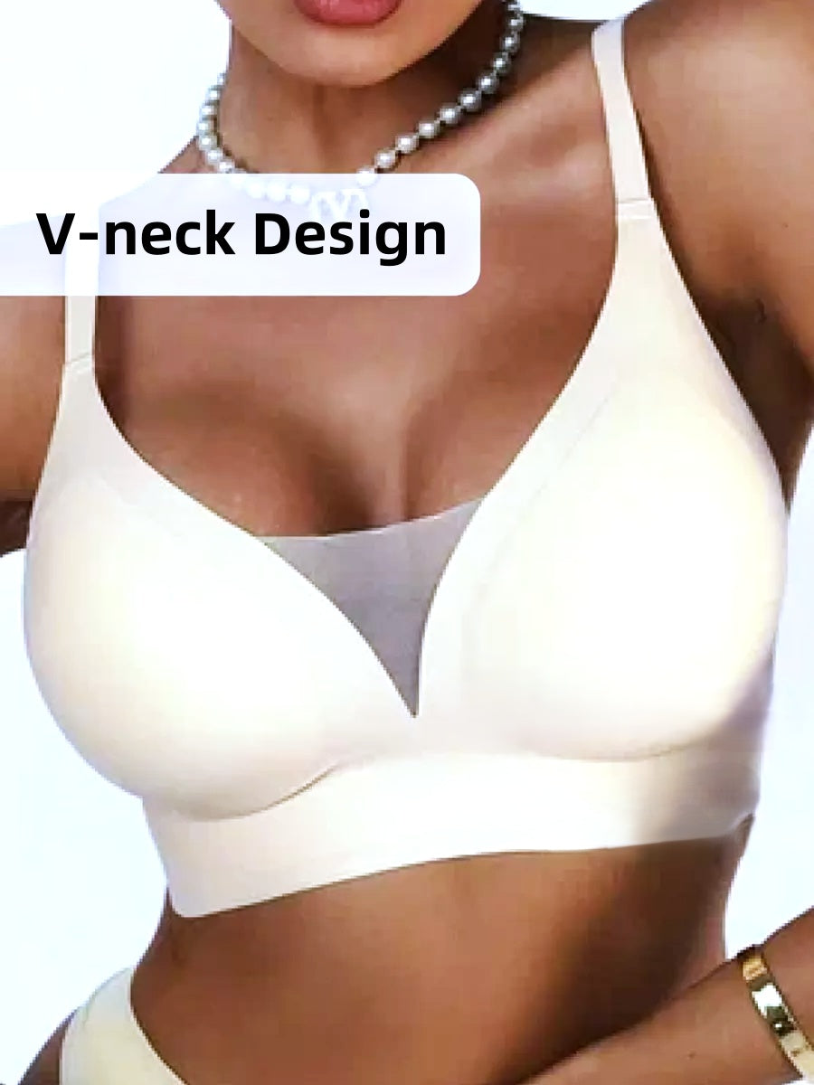 V-neck Push-up Comfortable Seamless Wireless Bra White