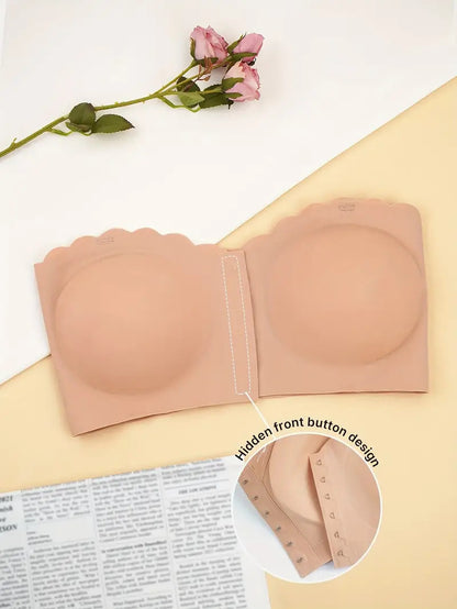 Front Closure Wireless Strapless Bra Pink