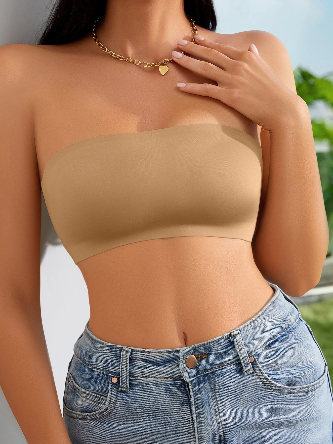 Plain Wireless Strapless Bra Khaki