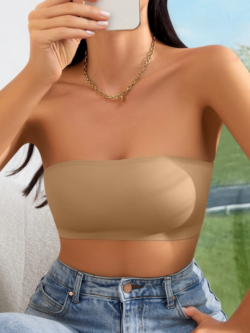 Plain Wireless Strapless Bra Khaki