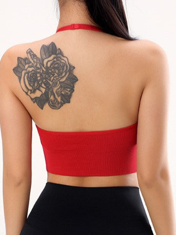 Sexy Deep V Low Back Hanging Neck Yoga Bra Red