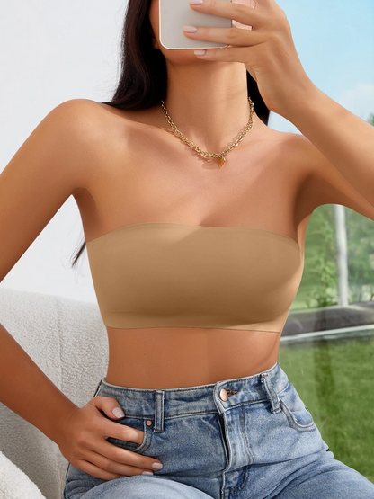 Plain Wireless Strapless Bra Khaki