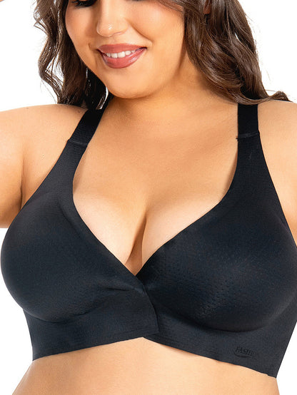 Large Size Front Button Seamless Backless Bra Black