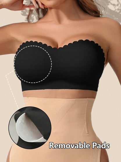 Women's Strapless Push-Up Seamless Wireless Side Closure Padded Adjustable Straps Underwear