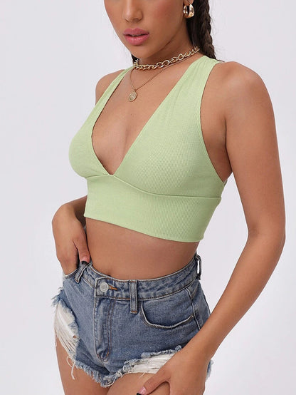 Sexy High Elastic Plain Color Sports Vest LightGreen