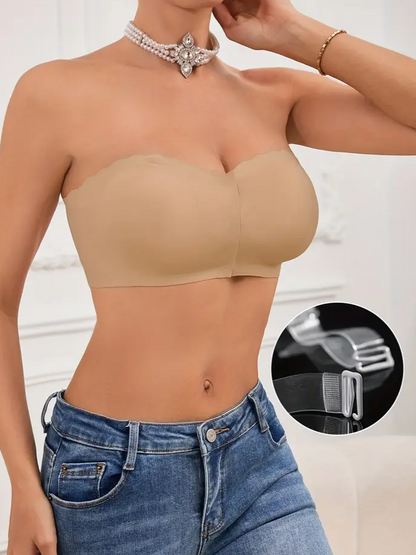 Front Closure Wireless Strapless Bra Beige