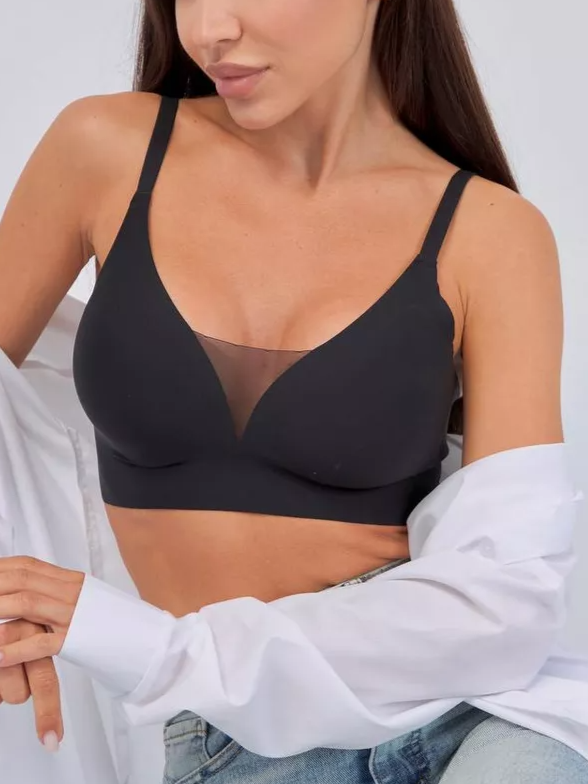 V-neck Push-up Comfortable Seamless Wireless Bra Black