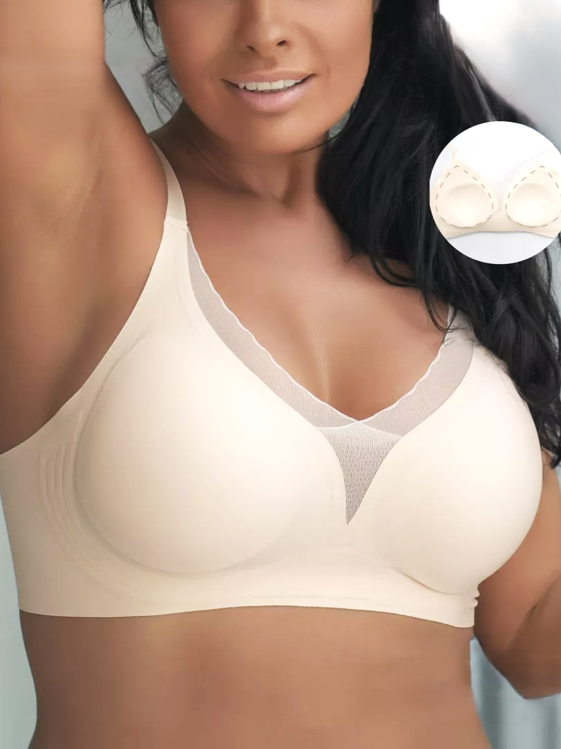 Deep V Mesh Seamless Push-up Without Steel Ring To Prevent Sagging Bra Ivory