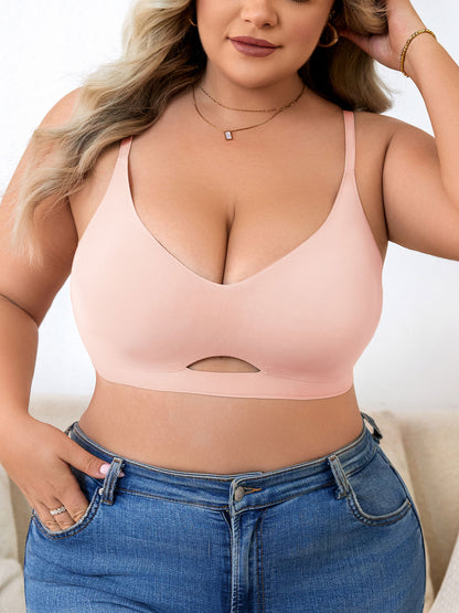 Plus Size Simple Seamless Hollow Out Wireless Bra Pink