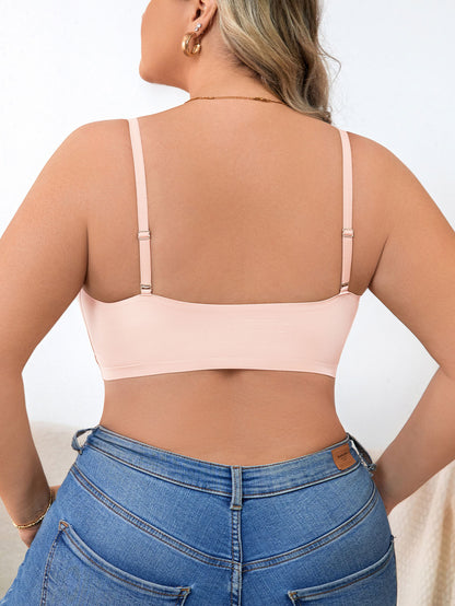 Plus Size Simple Seamless Hollow Out Wireless Bra Pink