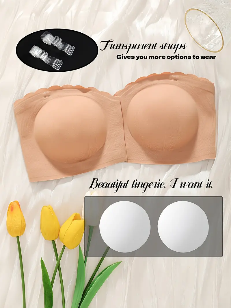 Front Closure Wireless Strapless Bra Pink