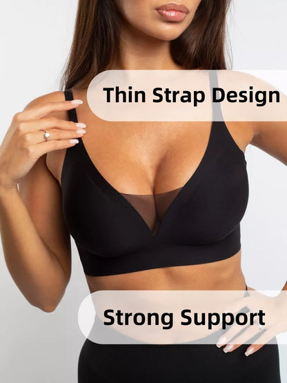 V-neck Push-up Comfortable Seamless Wireless Bra Black