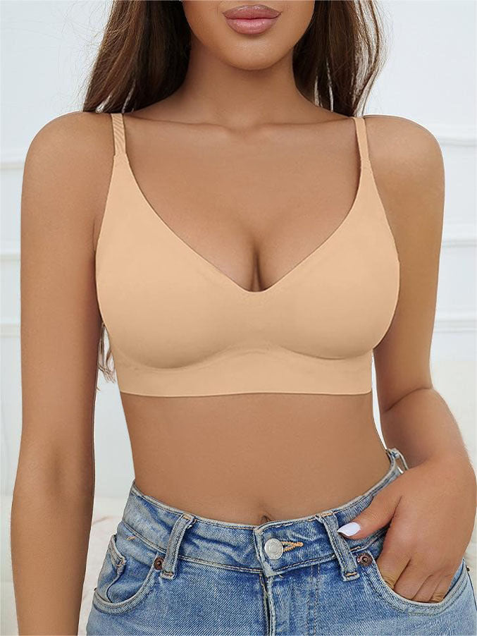 Solid Triangle Seamless Wireless Bra Tan