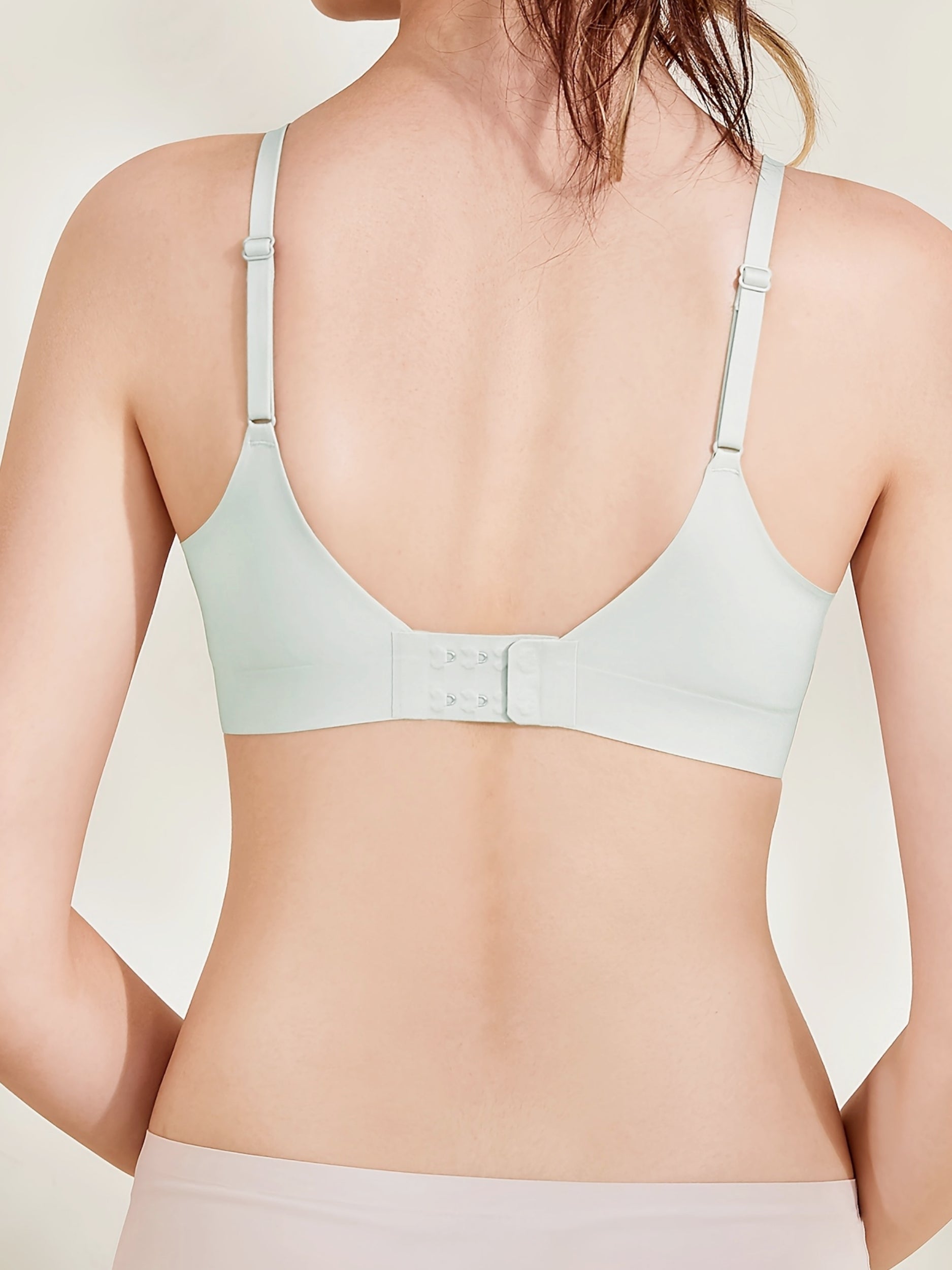 Back buckle deep V seamless wirefree bra, gather invisible comfort  soft-support LightGrey