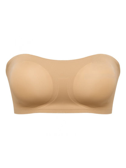 Women's Casual Seamless Simple Side Button Bandeau Bra Beige