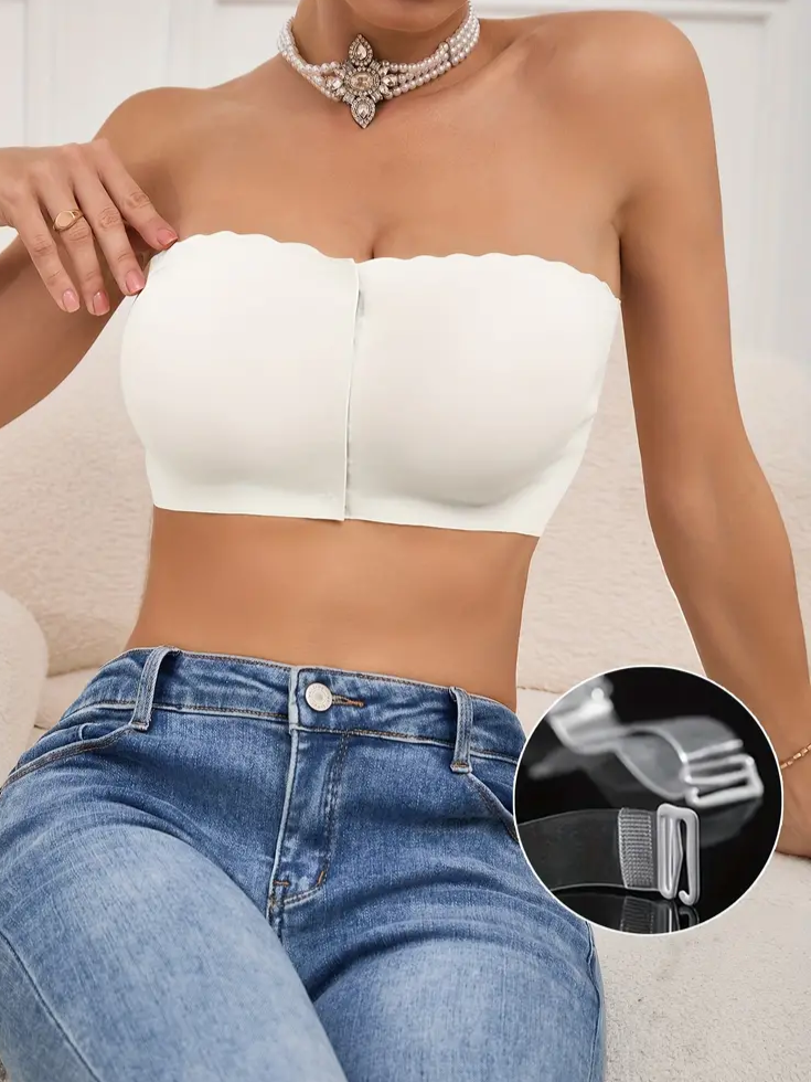 Front Closure Wireless Strapless Bra White