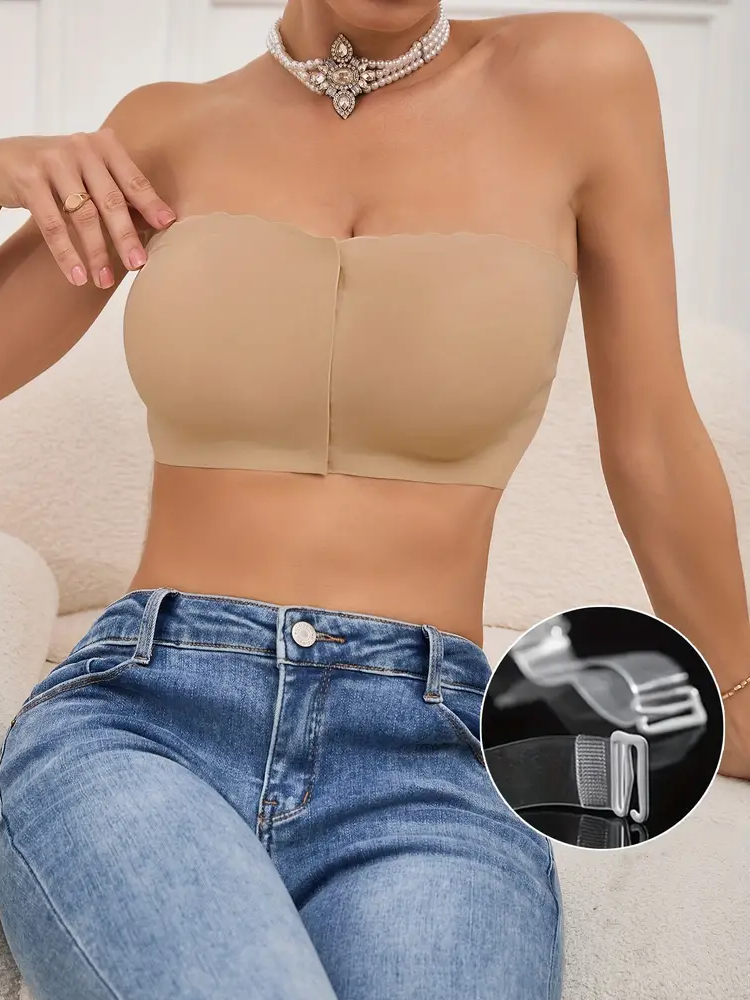 Front Closure Wireless Strapless Bra Beige