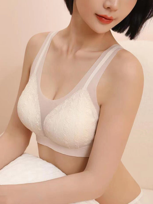 Non-Steel Ring Gathering Tank Type Seamless Lace Bra