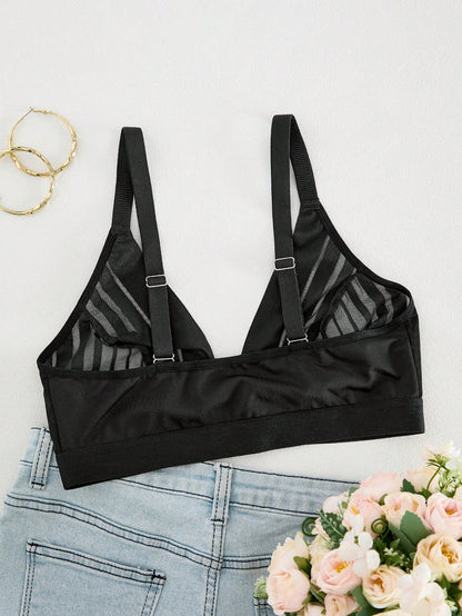 Front-Clasp Lace Patchwork Sheer Lightweight Wireless Bra