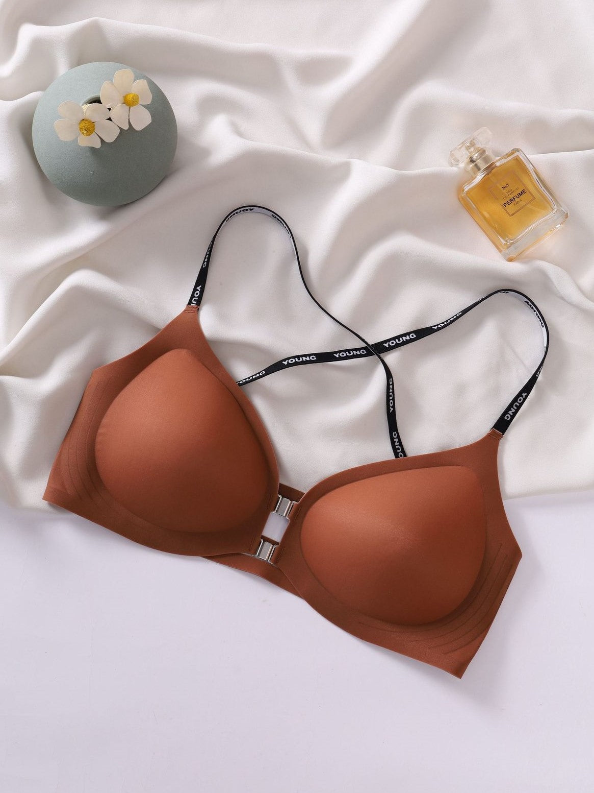 Front Closure Gathered Cross Thin Shoulder Straps Sexy Beautiful Back Wireless Bra