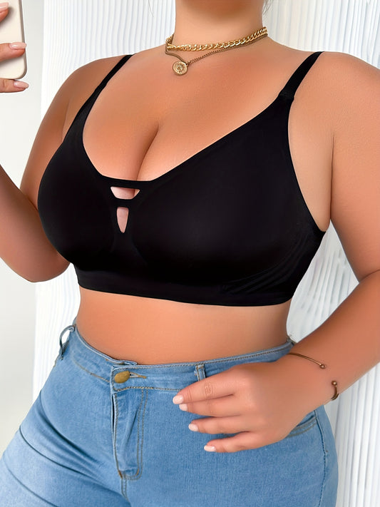 Women's Plus Size Simple Seamless Cut-out Wireless Bra Black