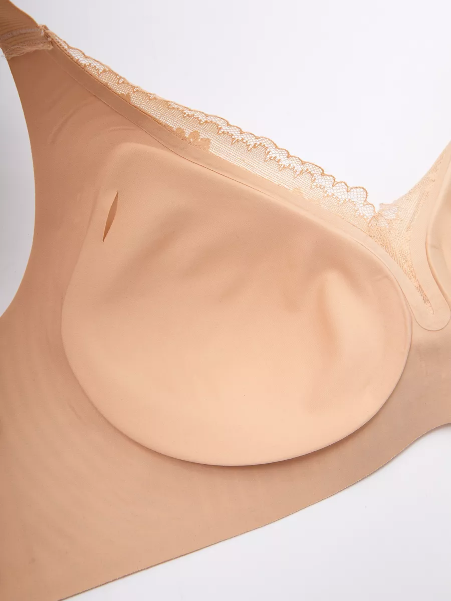 V-neck Lace Stitching Seamless Push-up Wireless Bra Beige