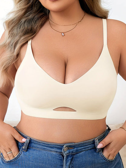 Plus Size Simple Seamless Hollow Out Wireless Bra White