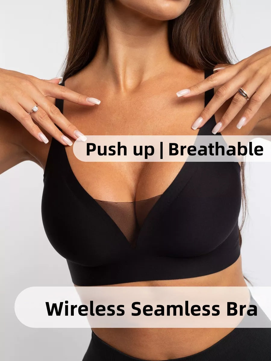 V-neck Push-up Comfortable Seamless Wireless Bra Black