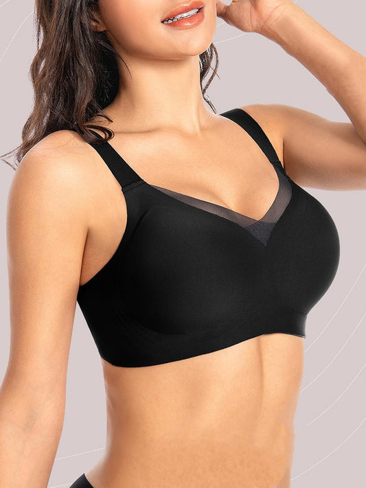 V-neck Seamless Comfort Everyday T-Shirt Wireless Bra Black