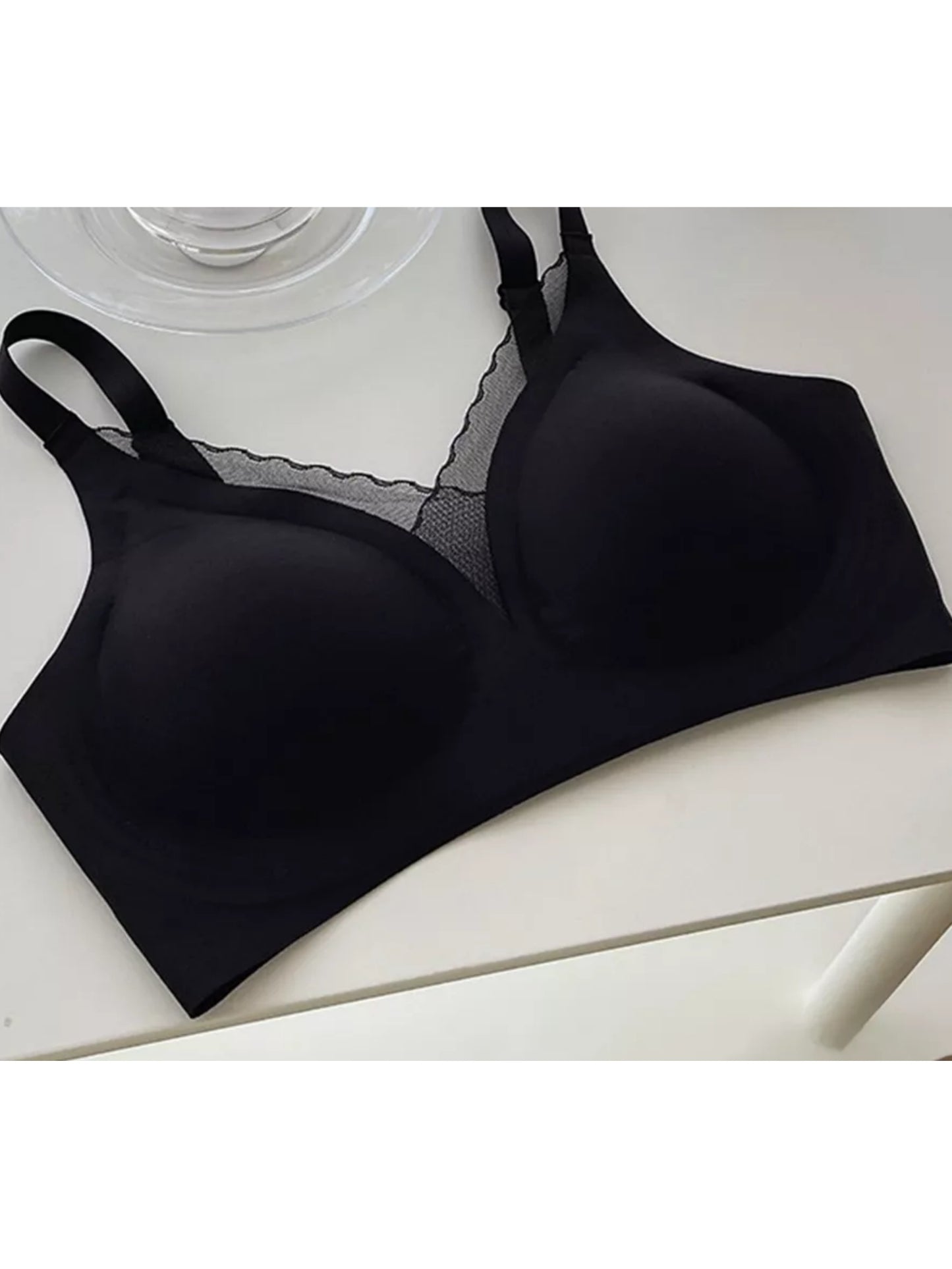 Deep V Mesh Seamless Push-up Without Steel Ring To Prevent Sagging Bra Black