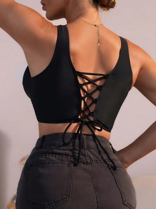 Solid Color Sexy Back Hollow Out Tie Bra