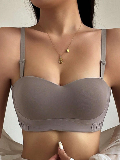 Ladies Solid Color Backless Hollow Out Strapless Bra Peru