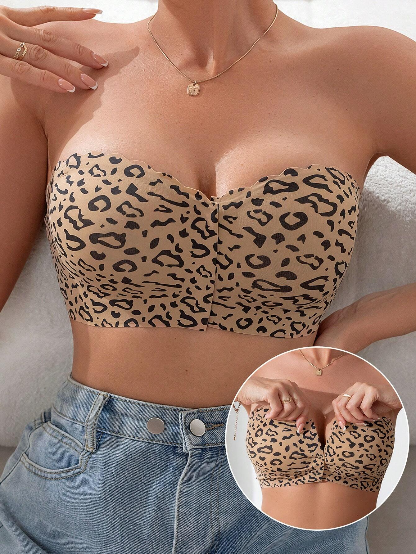 Front Closure Wireless Strapless Bra Leopard