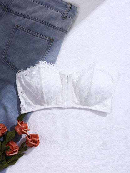 Lace Front Closure Strapless Gathered Non-slip Comfortable Breathable Beautiful Back Bra White