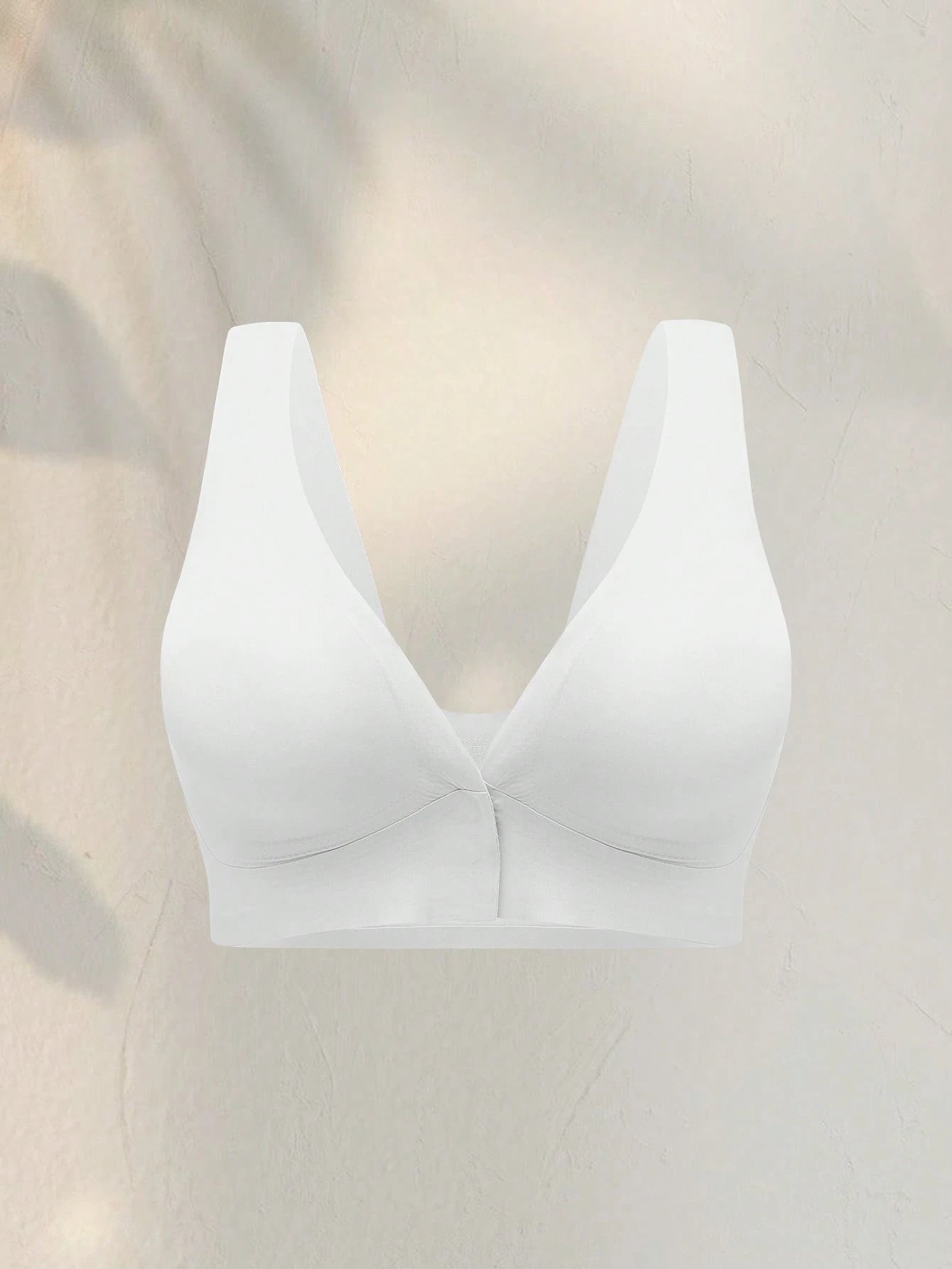 Deep V-Neck Front-Button Solid ColorBra, mit herausnehmbaren Pads Wireless Bra Ivory