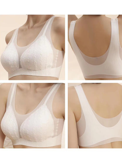 Non-Steel Ring Gathering Tank Type Seamless Lace Bra