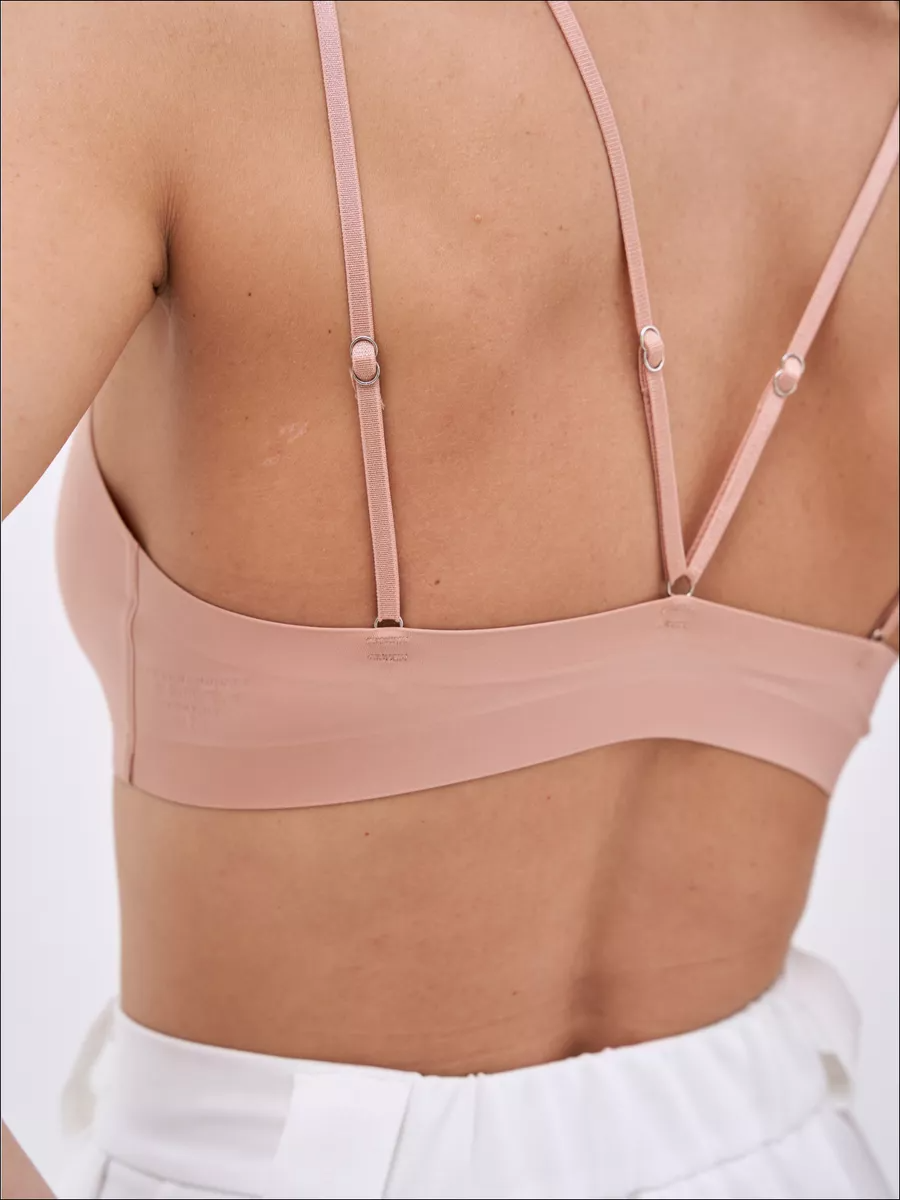 Front Closure Wireless Cross Straps Bra Pink